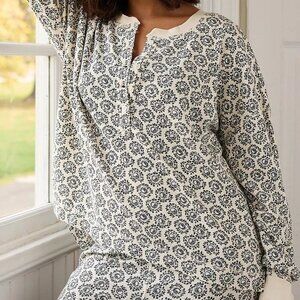 Anthropologie Waffle-Knit Thermal Pajama Sleep Henley Shirt Size XXS Floral Boho